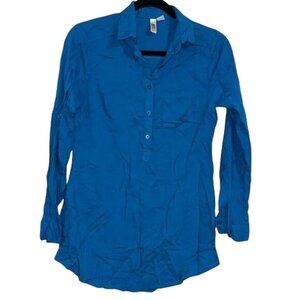 Route 66 Womens Blue Button-Front Long-Sleeve Rayon Shirt M